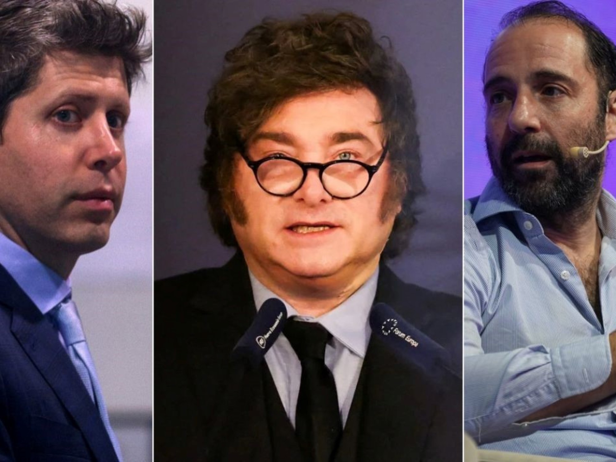 Sam Altman, CEO de OpenAI, el presidente argentino Javier Milei y Emiliano Kargieman, cofundador de Sur Energy: a un año, pocos avances sobre el datacenter en Argentina